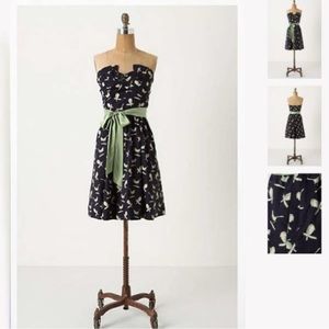 Anthropologie | Porridge - strapless blue bird dress